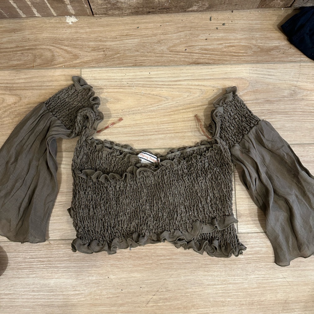 Flying Tomato Olive Smocked Crop Top